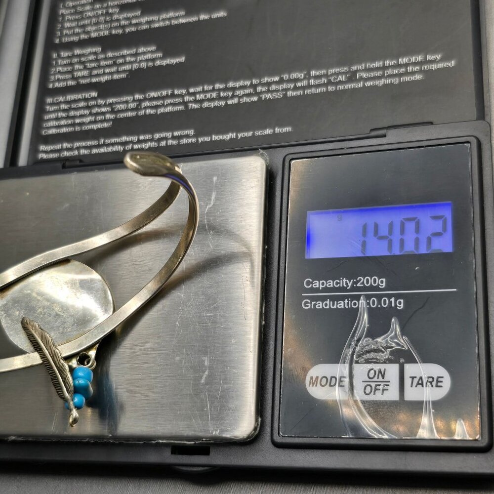 VTG Southwestern Sterling Silver Bracelet 6.75" Crushed Turquoise Feather Charm - Picture 10 of 15
